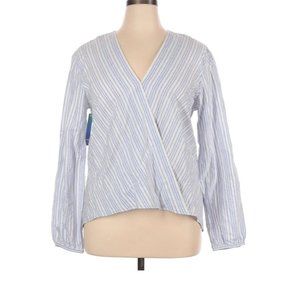 Remade NWT striped faux wrap tab sleeve shirt